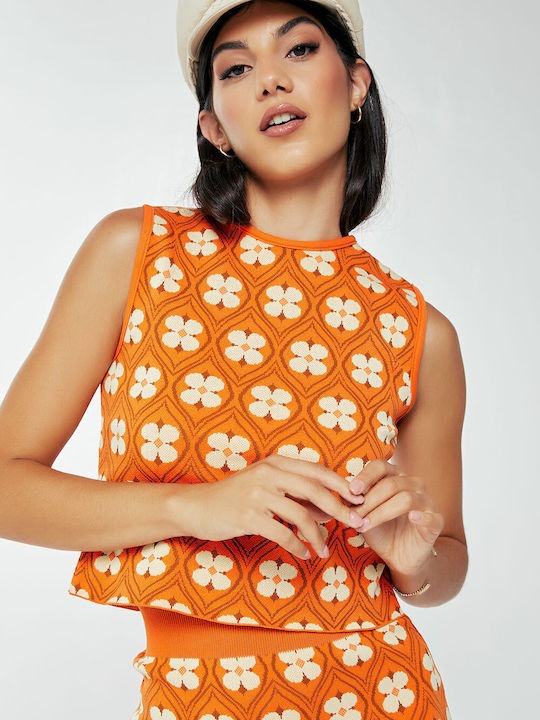 Bluze Damă Crop Floral Portocaliu