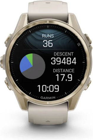 Garmin Fenix 8 Неръждаема стомана 43мм Водоустойчив Смартчасовник с Пулсомер (Sapphire, Soft Gold With Fog Grey/dark Sandstone Silicone Band)