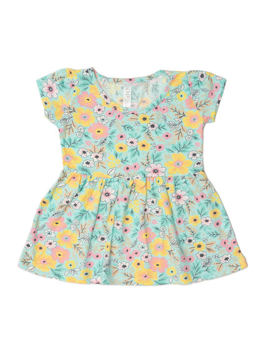 Kid Dress Large Flowers + Mint Bow