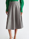 Leather High-waisted Midi Skirt Black, Light Gray
