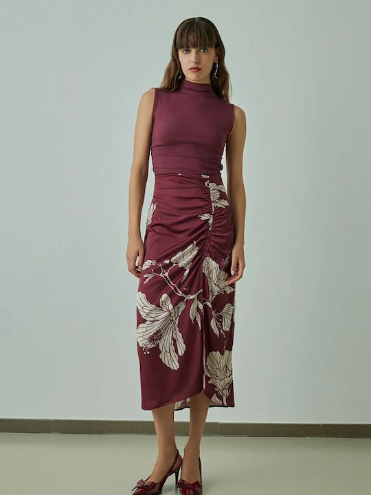 Satin Midi Skirt Bordeaux