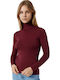 Fimelle Women's Long Sleeve Turtleneck T-Shirt Burgundy