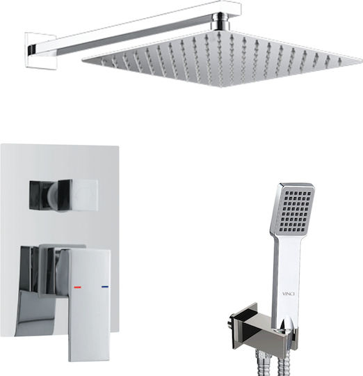 Vinci Set Mischer, Handbrause & Duschkopf für Wandmontage für Dusche Silber
