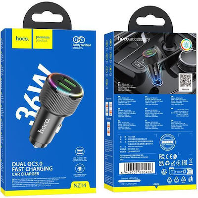 Hoco Încărcător Auto Negru cu Porturi: 2xUSB NZ14