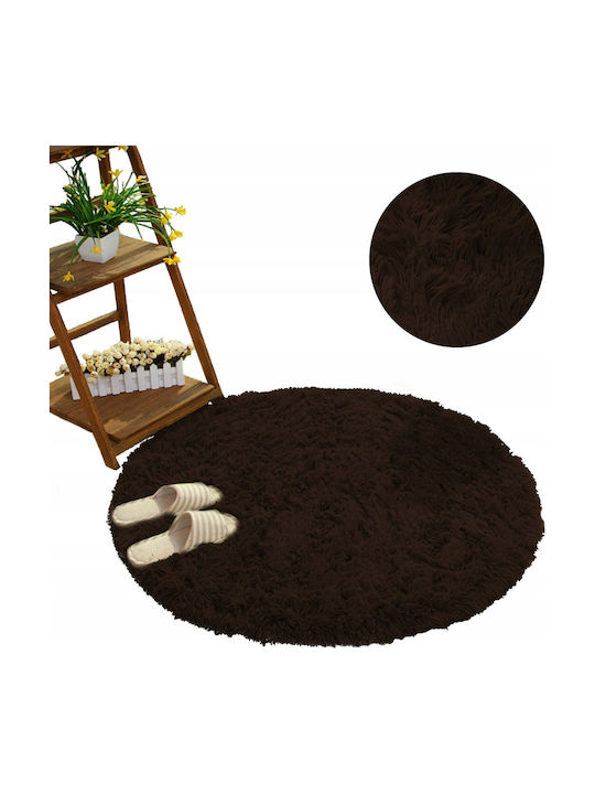 Rug Round Shaggy Dark Brown