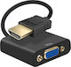 Авизар мъжки HDMI към женски VGA адаптер HD 1080p качество на изображението компактен 20см черен