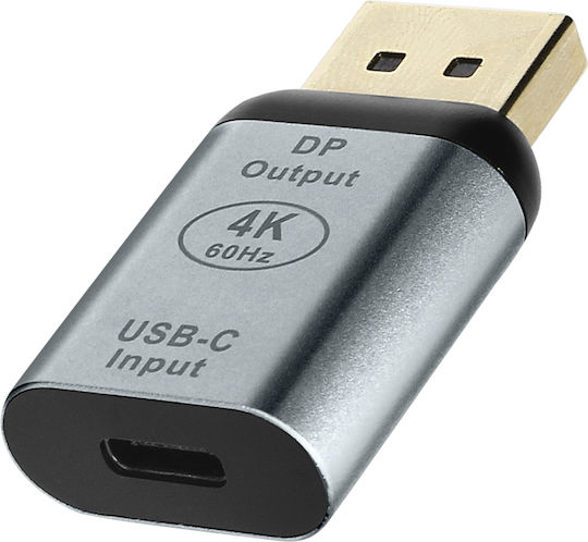 Female Usb-c To Male Displayport Video Compact Adapter Gray