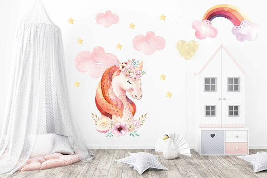 Stickere de Perete pentru Copii Unicorn Curcubeu Nori Acuarelă 100x200