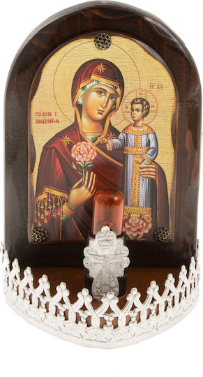 Lampa Icoană Electrică Fecioara Maria-Iisus Lemn Mică 12x9x18cm 1 Bucată