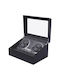 Cutie Întors Ceasuri Iuni Watch Winder 4 + 6 Spații de Depozitare Piele Ecologică Neagră