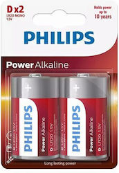 Set 2 Philips LR20 D Batteries Power Alkaline
