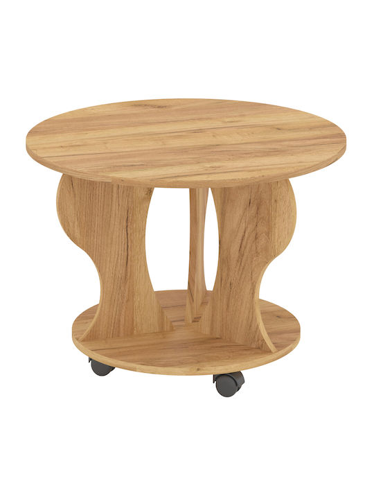 Round Side Table Ring with Wheels Rustic L70xW70xH48cm