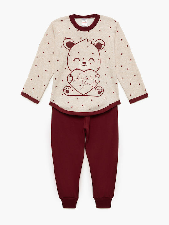 Minerva Kids' Pajamas Winter Beige, Bordeaux Bear