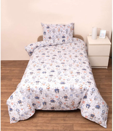 Viopros Ρομπότ Πάπλωμα Κούνιας Γκρι Λευκό 120x160cm