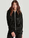 Long Women's Sweatshirt Jacket Velvet Hooded Black