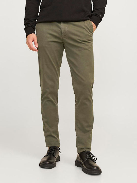 Jack & Jones Pantaloni pentru bărbați Chino Elastice cu Croială Slim Olive Night (χακί)