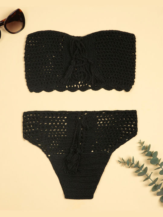 Strapless Black Knitted Bikini Set