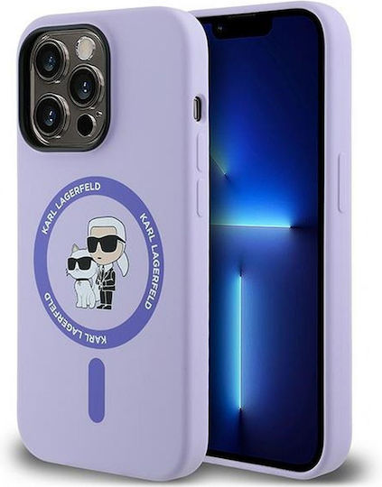 Karl Lagerfeld Hülle für iPhone 14 Pro Kompatibel mit Magsafe Klhmp14lscmkcrhu Silikon Kc Body Ring Lila