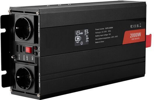 Vevor Inverter Αυτοκινήτου Καθαρού Ημιτόνου 2000W για Μετατροπή 12V DC σε 220V AC