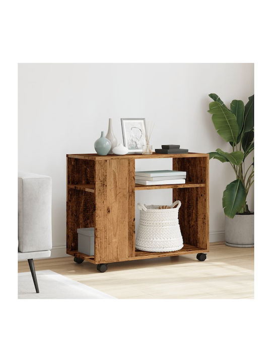 Rectangular Wooden Side Table with Wheels Brown...