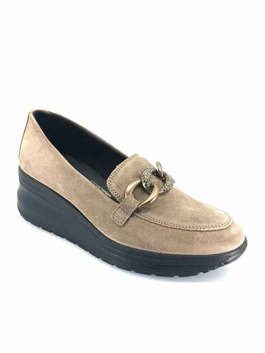 Leather Women's Moccasins in Brown Color