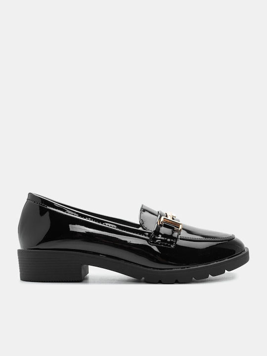 Lackleder Damen Loafers in Schwarz Farbe