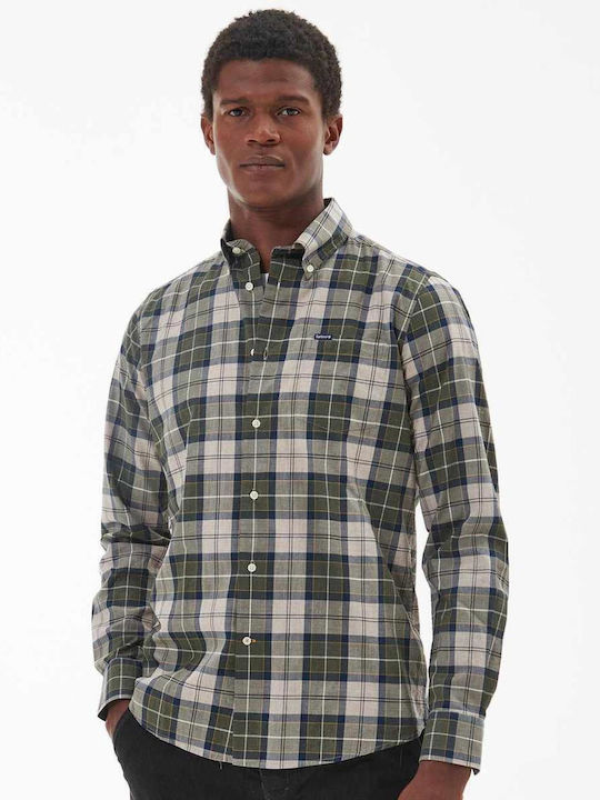Long-sleeved Cotton Shirt Checked Green