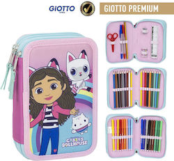 Equipped Pencil Case Giotto Gabby's Dollhouse 3 Zippers 43 Pieces 12 X 6 X 19 Cm