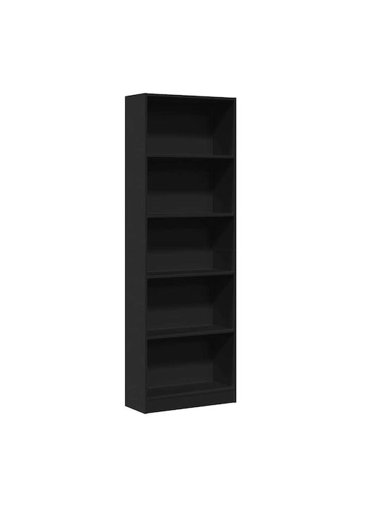 Bookcase Black Velvet-Black Metal 60x24x176cm