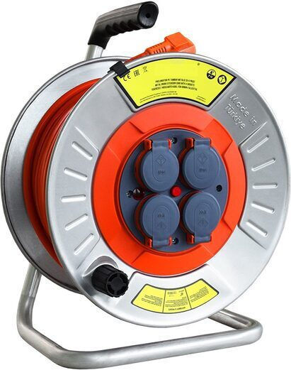 Electric Extension Cord Reel 4 Sockets Single-phase 3 x 2.5 mm² Length 50 M Ip44