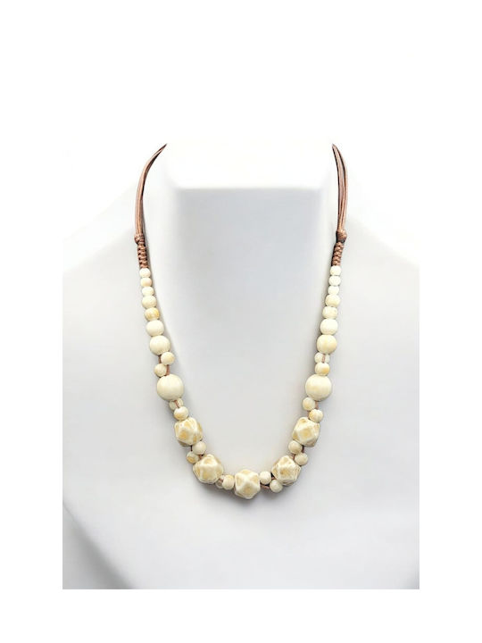 Necklace with Ceramic White Beads Bohemian Style