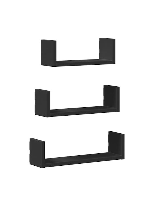 Shelves Wall Black Velvet-Black Metal 3pcs 40x10x10.5cm