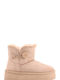 Beige flache Stiefeletten mit Fell und dekorativer Schnalle