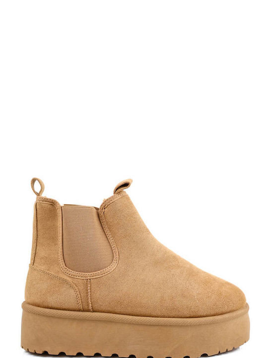 Tan Low Ankle Boots with Inner Fur