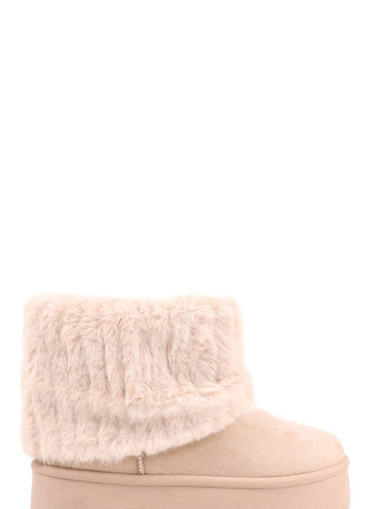 Beige Niedrige Fellstiefel