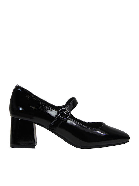 Patent Leather Black Heels with Strap