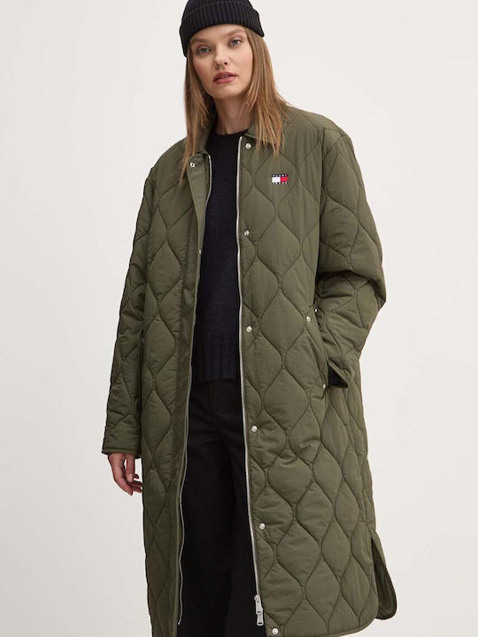 Tommy Hilfiger Women's Long Puffer Jacket for Winter Khaki