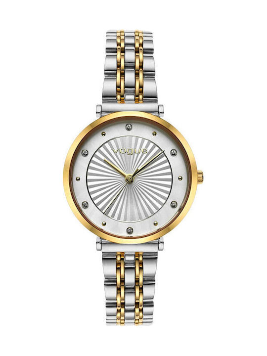 Vogue Bliss Crystals Two Tone Women's Watch with Silver Metal Bracelet
