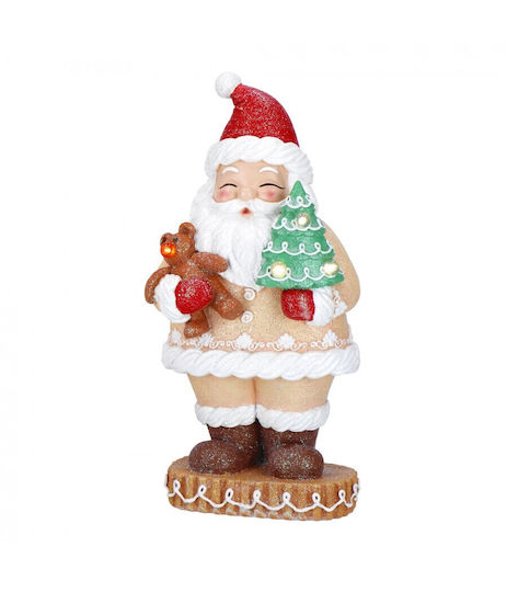 Illuminated Santa Claus Beige 28x13.5x9.5cm on a cookie, with a teddy bear and a tree