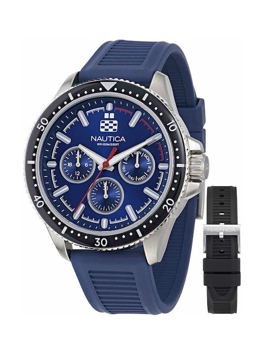 Nautica Watch Battery with Blue Rubber Strap