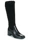 Leder Damenstiefel mit mittlerem Absatz Schwarz