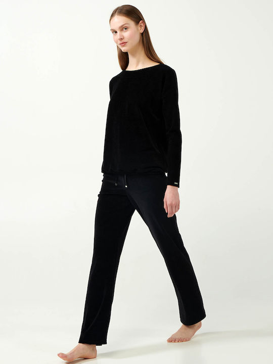 Vamp Winter Damen Pyjama-Set Samt Black