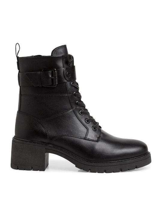 Leather Women's Ankle Boots with Medium Heel Black