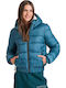 Women's Short Puffer Jacket for Winter with Hood Green