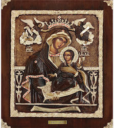 Icoană Venețiană din Lemn cu Îngeri în Relief, Foiță de Aur + Pietre de Zirconiu 35.5x40.5cm 13-00-413-2