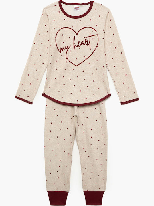 Minerva Kids' Pajamas Winter Beige-bordx Love S...