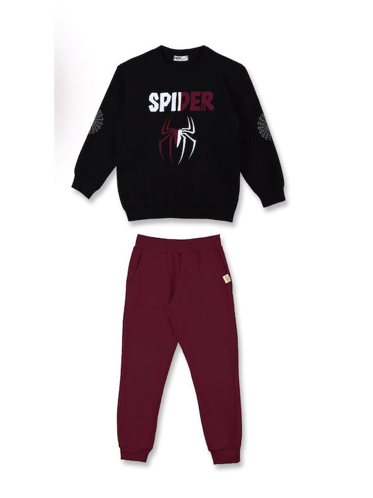 Nek Kids Wear Copilăresc Set de pantaloni de trening Μαύρο, Μπορντό