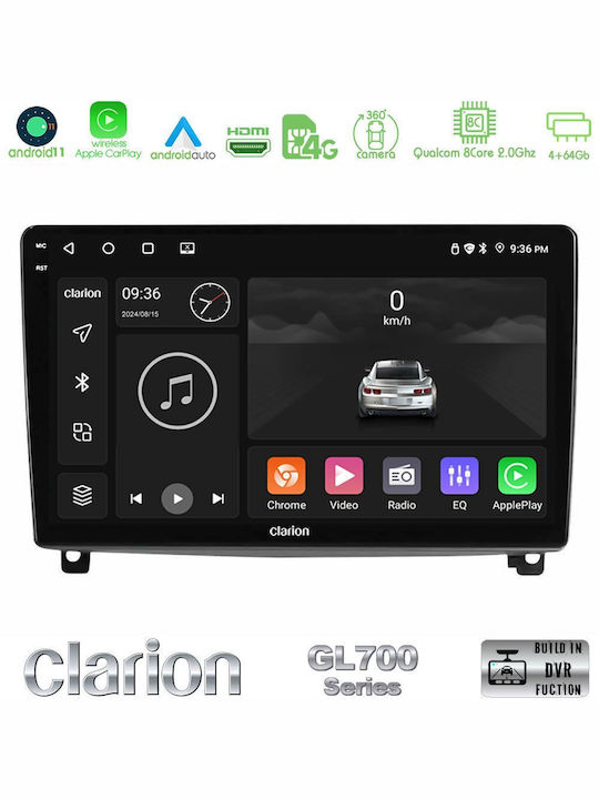 Clarion Auto-Audiosystem für Peugeot 407 2004-2011 (Bluetooth/USB/WiFi/GPS/Apple-Carplay/Android-Auto) mit Touchscreen 9"