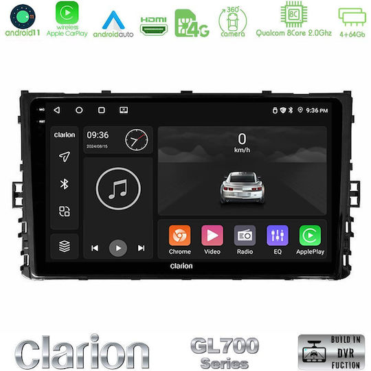 Clarion Auto-Audiosystem für Volkswagen Polo / Tiguan / Golf / T-Roc / T-Kreuz 6125 (Bluetooth/USB/WiFi/GPS/Apple-Carplay/Android-Auto) mit Touchscreen 9"