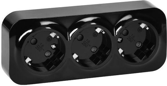 Triple Socket Todo 2p+z Schuko Ip20 16a 230v Ac Black